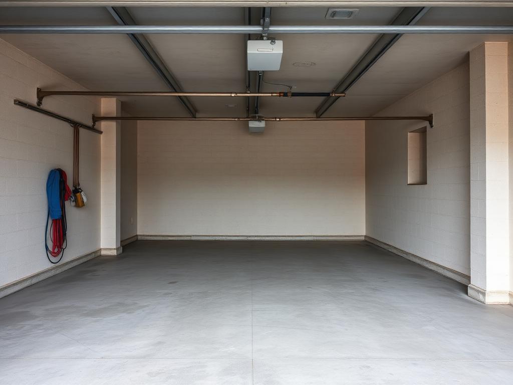 Same garage completely emptied with a swept concrete floor